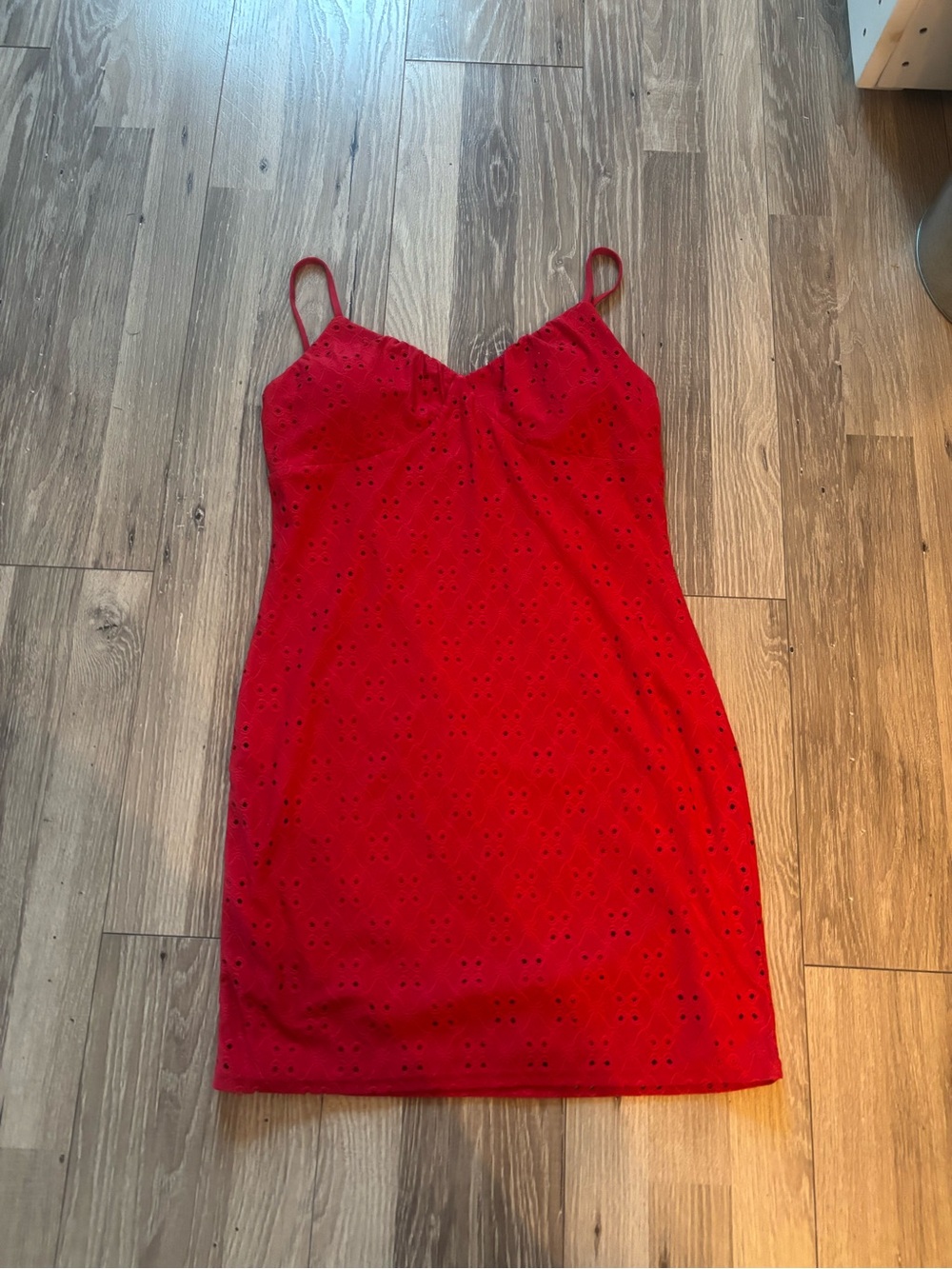 No Boundaries Red Eyelet Spaghetti Strap Slip